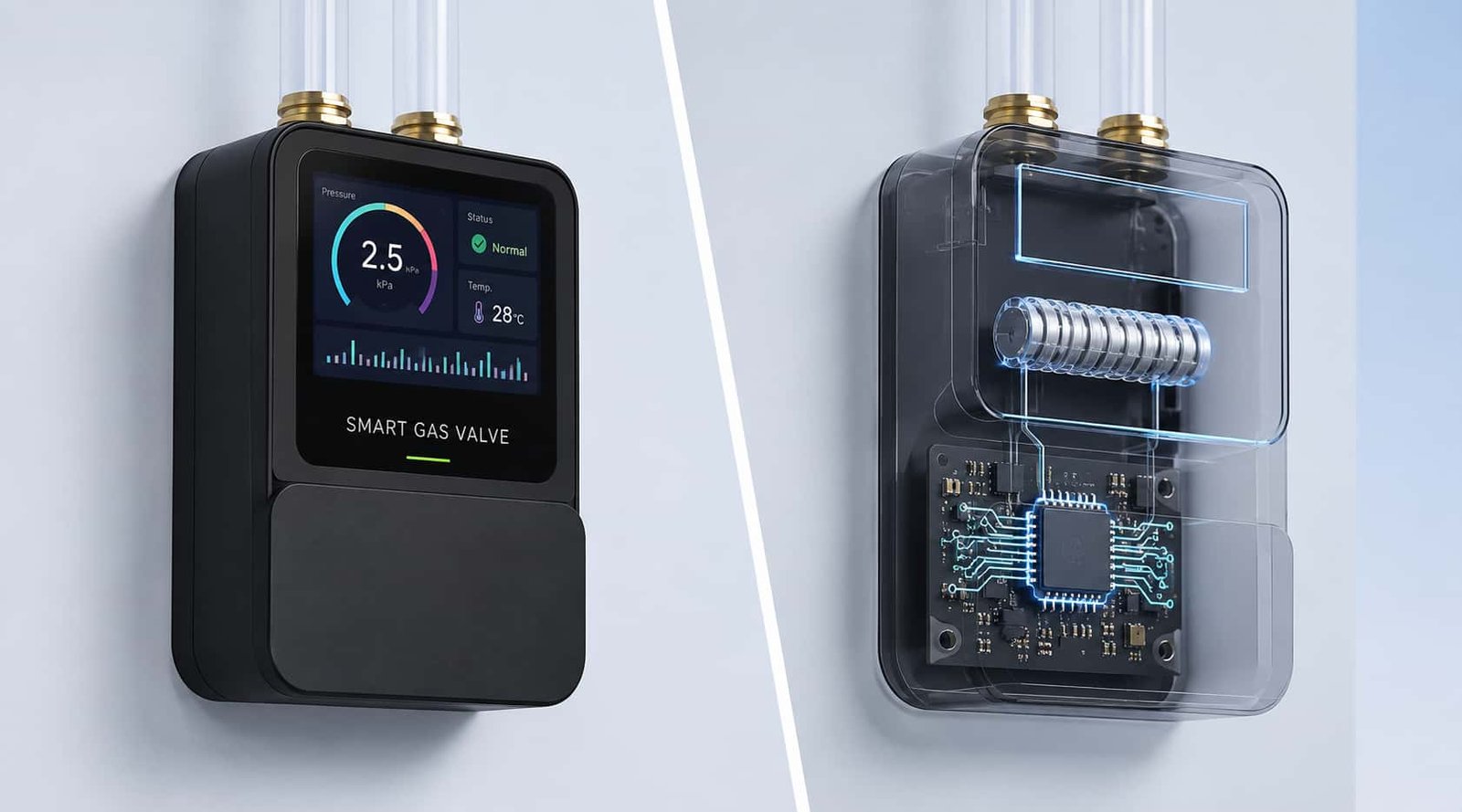 MEMS pressure sensor inside an AI gas self-closing valve